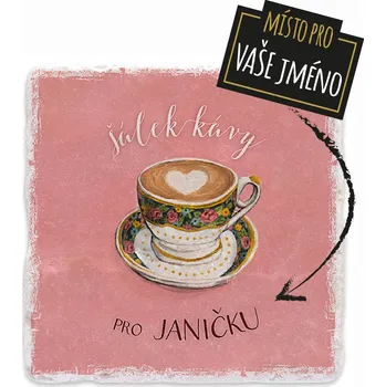 Digitální fotoaparát Mramorový tácek - Šálek kávy růžový s vlastním jménem