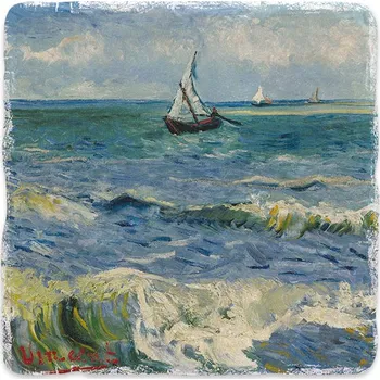 Digitální kompakt Mramorový tácek - Rybářské lodě na pláži v Saintes-Maries-de-la-Mer