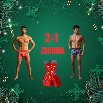 Pánské spodní prádlo Vánoční boxerky 2+1 zdarma červené ponožky Velikost: XXL