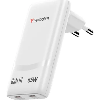 Baterie pro mobilní telefon Nabíječka do sítě Verbatim Fold 'n' Go 65W, 2×USB-C PD3.0 - bílá
