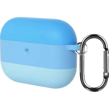 Pouzdro na mobilní telefon SIlikonový obal s proužky a karabinou pro AirPods Pro 3 - modrý