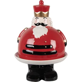 Vánoční keramický podnos s poklopem ve tvaru Louskáčka červený Moer – 17x25 cm