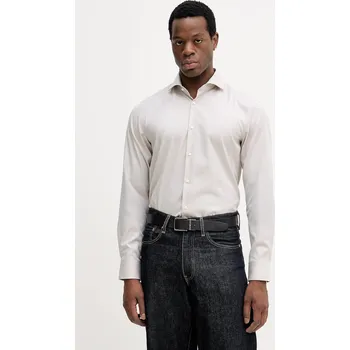 Pánská košile Bavlněná košile BOSS H-HANK-SP-B1-C1-261 pánská, béžová barva, slim, s klasickým límcem, 50555982 12X, vel. 41