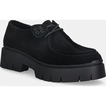 Dámské polobotky Semišové polobotky HUGO Kris dámské, černá barva, na plochém podpatku, 50552698 50552698.001 99X, EUR 40