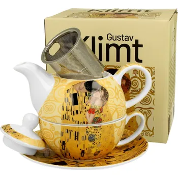 Konvice na čaj Porcelánový čajový konviček s šálkem a infuzérem DUO ART GALLERY THE KISS BY GUSTAV KLIMT 0,35 l
