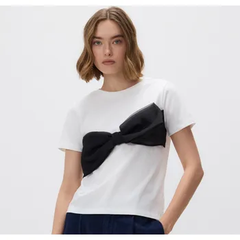 Dámské tričko Reserved - Tričko s mašlí - bílá - 495GA-00X - 495GA-00X-XL