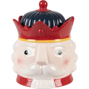 Dóza na potraviny Vánoční keramická nádoba na sušenky ve tvaru Louskáčka červeno-bílá Moer – 16x19 cm