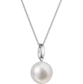 Náhrdelník Zlatý 14 karátový náhrdelník bílé zlato s bílou říční perlou 82P00044