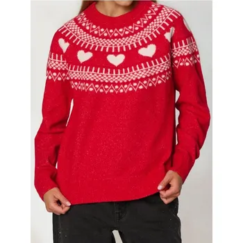 Dámský svetr Sinsay - Vánoční svetr se srdíčky s příměsí vlny - červená - 330FJ-33J - 330FJ-33J-M