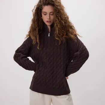 Dámský svetr Reserved - Svetr s rozepínáním na zip - tmavě hnědá - 505HH-89X - 505HH-89X-S