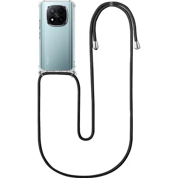 Pouzdro na mobilní telefon Kryt Xiaomi Redmi Note 14 Pro+ 5G s černou šňůrkou průhledný (obal neboli pouzdro na Xiaomi Redmi Note 14 Pro+ 5G)
