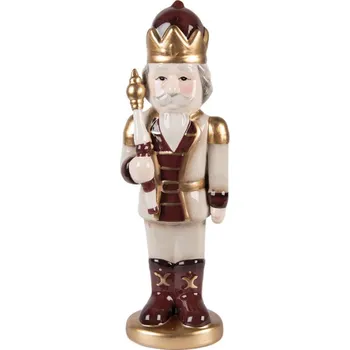 Vánoční dekorace keramická figurka Louskáček s korunou béžovo-červený Moer – 9x7x26 cm
