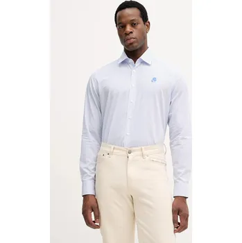 Pánská košile Bavlněná košile Karl Lagerfeld pánská, modrá barva, regular, s italským límcem, 561785.605084 05X, vel. 41