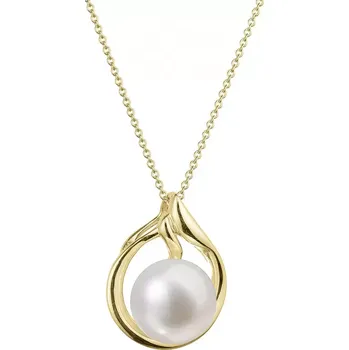 Náhrdelník Zlatý 14 karátový náhrdelník žluté zlato s bílou říční perlou 92P00033