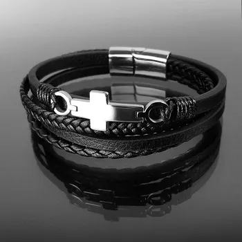Náramek Exkluzivní pánský náramek z kůže a oceli, balený v dárkové krabičce č. 1348
