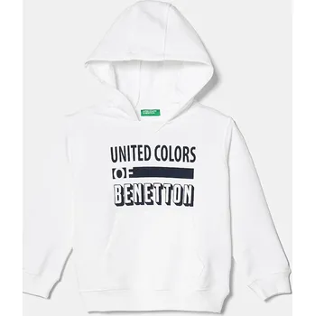 Chlapecká mikina Dětská bavlněná mikina United Colors of Benetton bílá barva, s kapucí, s potiskem, 3J68G2011 3J68G2011.P.Seasonal 00X, vel. 82