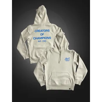 Pánská mikina Mikina Creators Of Champions s kapucí bez zipu - béžová s modrým nápisem XXXL