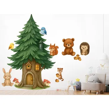 Samolepící dekorace Barevný strom a zvířata samolepky na zeď arch 29 x 46 cm