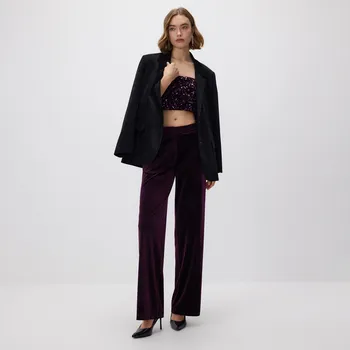 Reserved - Velurové kalhoty - tmavě fialová - XU669-49X - XU669-49X-S