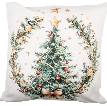Dekorativní polštářek Béžový vánoční povlak na polštář s ozdobeným stromečkem – 45x45 cm