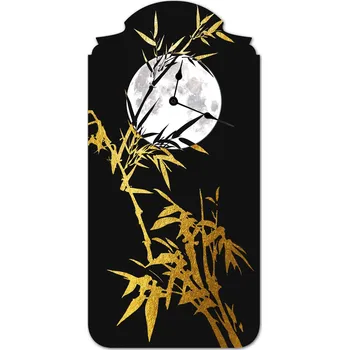 Hodiny Nástěnné dřevěné hodiny - Zlatý bambus v černém