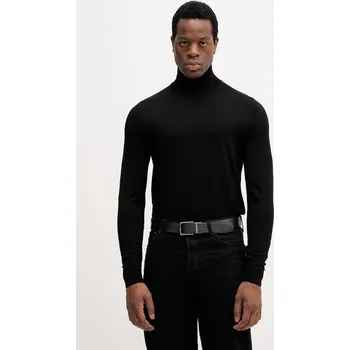 Pánský svetr Svetr z hedvábné směsi BOSS H-Helixon pánský, černá barva, s pologolfem, 50550015 99X, vel. XL