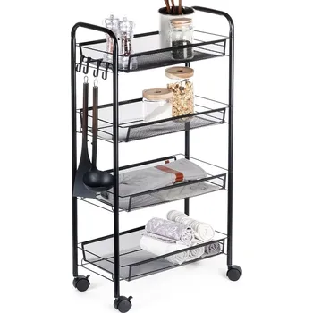 regál Vilde Pojízdný úložný regál 44 x 26 x 84 cm černý