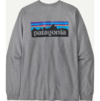 Rybářské oblečení Patagonia Pánské triko Long-Sleeved P-6 Logo Responsibili-Tee® - Gravel Heather, vel. S