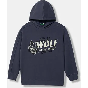 Chlapecká mikina Dětská mikina United Colors of Benetton šedá barva, s kapucí, s potiskem, 3J73C205C 3J73C205C.G.Seasonal 90X, vel. 150