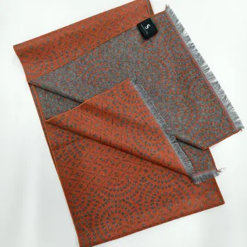 Šála Šála z česaného hedvábí oranžová s šedým vzorem oboustranná, HEDVÁBNÝ SVĚT