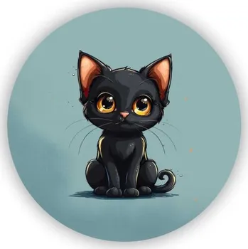 Dekorativní magnet Magnetka 65x65mm ve tvaru kruhu - černý kocourek