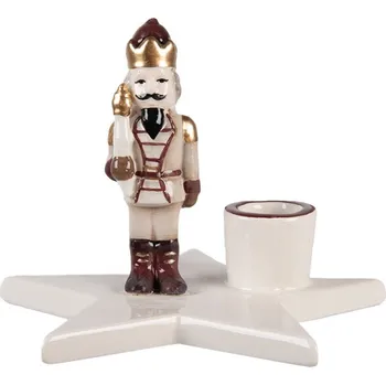 Svícen Vánoční keramický svícen s Louskáčkem béžovo-červený Moer – 15x14x12 cm