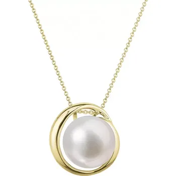 Náhrdelník Zlatý 14 karátový náhrdelník žluté zlato s bílou říční perlou 92P00035