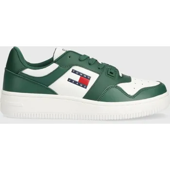 Pánské tenisky Kožené sneakers boty Tommy Jeans TJM RETRO BASKET ESS zelená barva, EM0EM01395 79X, EUR 44