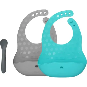 BBLÜV Pöket Set 2 kusů bryndáků + lžička Aqua/Grey