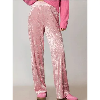 Dámské kalhoty Sinsay - Kalhoty wide leg z mačkaného sametu - růžová - 620FJ-39X - 620FJ-39X-M