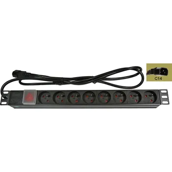 Rozvaděč Rozvodný panel 8x230V-IEC320 C14, ČSN,vypínač s kontrolkou, rack 19'' 1U, kabel 1,8m 0.82900 Kg ELEKTRO Sklad1 50876200 (0.82900 Kg ELEKTRO Sklad1 50876200)