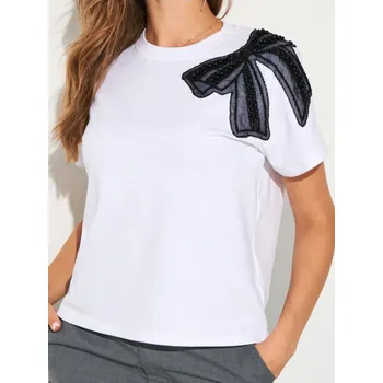 Sinsay - Bavlněné tričko - krémová - 678FG-01X - 678FG-01X-XS