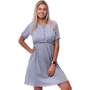 Dámská noční košile Šedá a bíle puntíkatá noční košilka pro ženu na knoflíky 1C3734 vzorovaná l