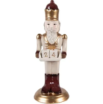 Vánoční dekorace keramická figurka Louskáček s adventním kalendářem béžovo-červený Moer – 10x10x27 cm