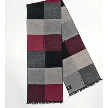 Šála HEDVÁBNÝ SVĚT Šála z česaného hedvábí vínovo-šedé čtverce oboustranná