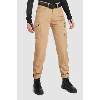 Moto kalhoty PANDO MOTO MILA CARGO BEIGE Dámské motocyklové džíny s chino vzorem Cordura® SHORT - W24-L32