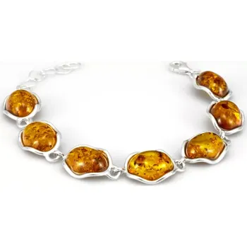 Náramek Originální stříbrný náramek (Ag 925/1000) s baltským jantarem QAA, sedm mírně nepravidelných kamenů o velikosti cca 17 x 14 mm, "krása barvy medu II" (JA1702NS)