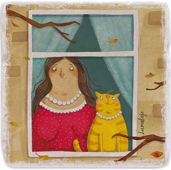 Digitální kompakt Mramorový tácek - Paní v okně s kočkou