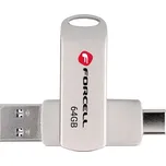 Forcell F-Data Metal Duo Pendrive 64GB (USB-A / USB-C), stříbrný