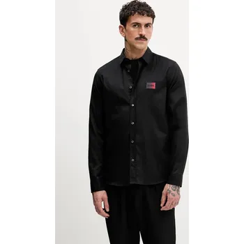 Pánská košile Košile HUGO Emero pánská, černá barva, regular, s klasickým límcem, 50555786 99X, vel. XXL