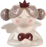 Vánoční keramický květináč ve tvaru anděla béžovo-červený Moer – 17x14x17 cm