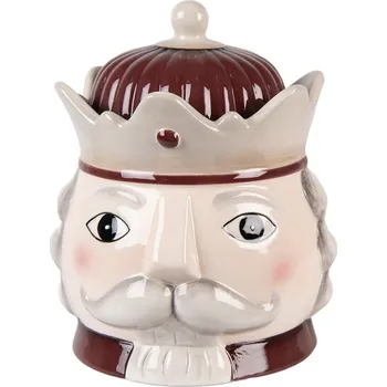 Dóza na potraviny Vánoční keramická nádoba na sušenky ve tvaru Louskáčka béžovo-červená Moer – 16x19 cm