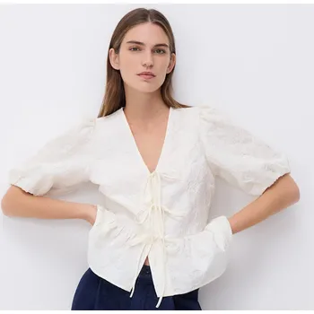 Dámské oblečení Reserved - Halenka s vázáním - tělová - 418HN-02X - 418HN-02X-XL