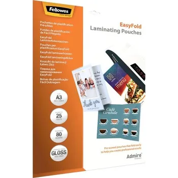 Laminovací fólie Laminovací fólie Fellowes EasyFold A3, 80mic, lesklé 25ks 0.80000 Kg ELEKTRO Sklad1 38810812 (0.80000 Kg ELEKTRO Sklad1 38810812)
